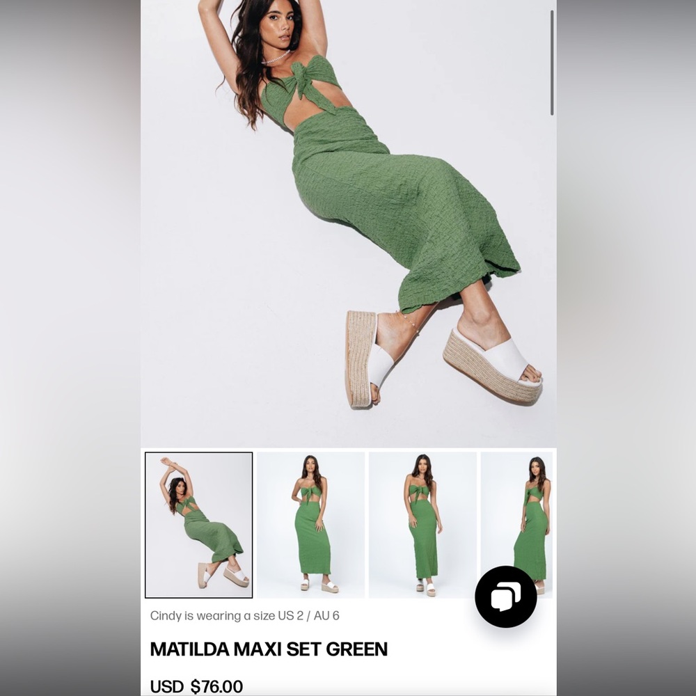 Princess Polly Matilda Maxi Set Green- NWT